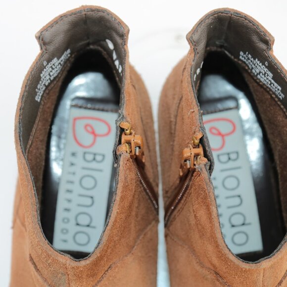Blondo Womens Maddie Boot Size 8 Waterproof Caramel Tan Suede Block Heel Bootie - Picture 9 of 12